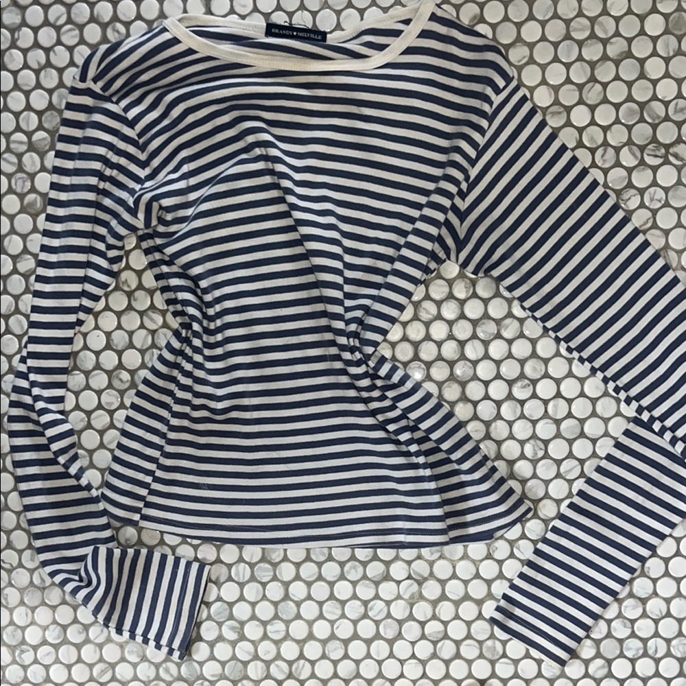 Brandy Melville Blue and White Stripped Fitted Long Sleeve Tee